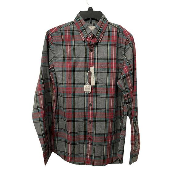 NWT J.Crew Men's Dress Shirt Gray Red Plaid Heathered 2-Ply Cotton Size XS - Picture 1 of 9